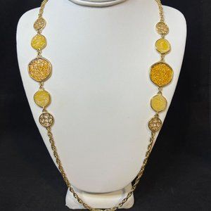 VTG Sarah Coventry Gold Tone Rope Chain Necklace W/Yellow And Cream Glass (3300)